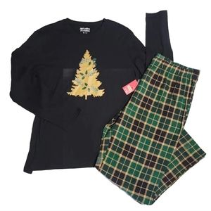 Jammies For Your Families Men's XL Christmas Pajama Set Green Plaid Pants Camo